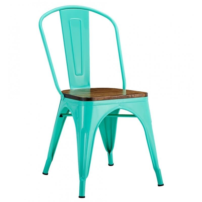 SILLA TOL EK WOOD, acero, verde agua, asiento madera - Imagen 1